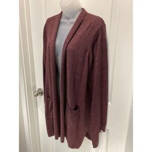 Lisa Rinna Collection Women Burgundy Heathered Open Front Cardigan Sweater Large
